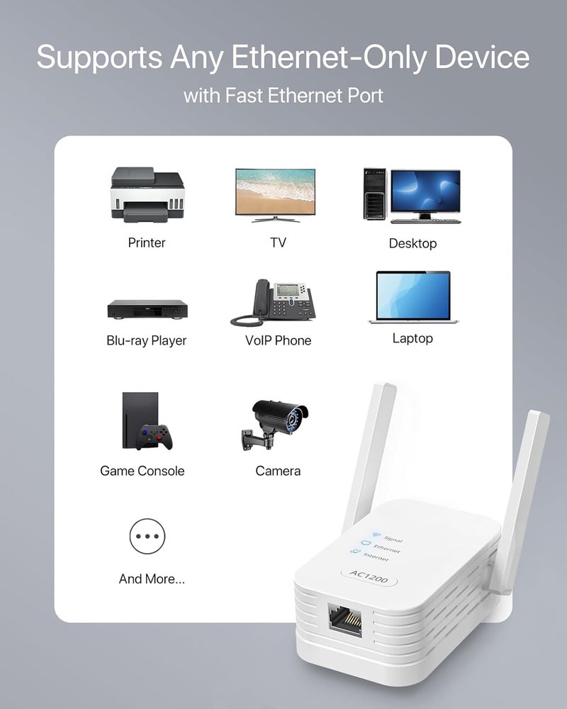 IOGIANT محول WiFi إلى Ethernet بسرعة 1200Mbps عالمي، يدعم وظيفة تعطيل WiFi الممتدة، جسر لاسلكي 2.4G/5G مع منفذ RJ45 للطابعة، التلفاز الذكي، مشغل Blu-Ray، بلاي ستيشن، DVR، إلخ. - Image 3